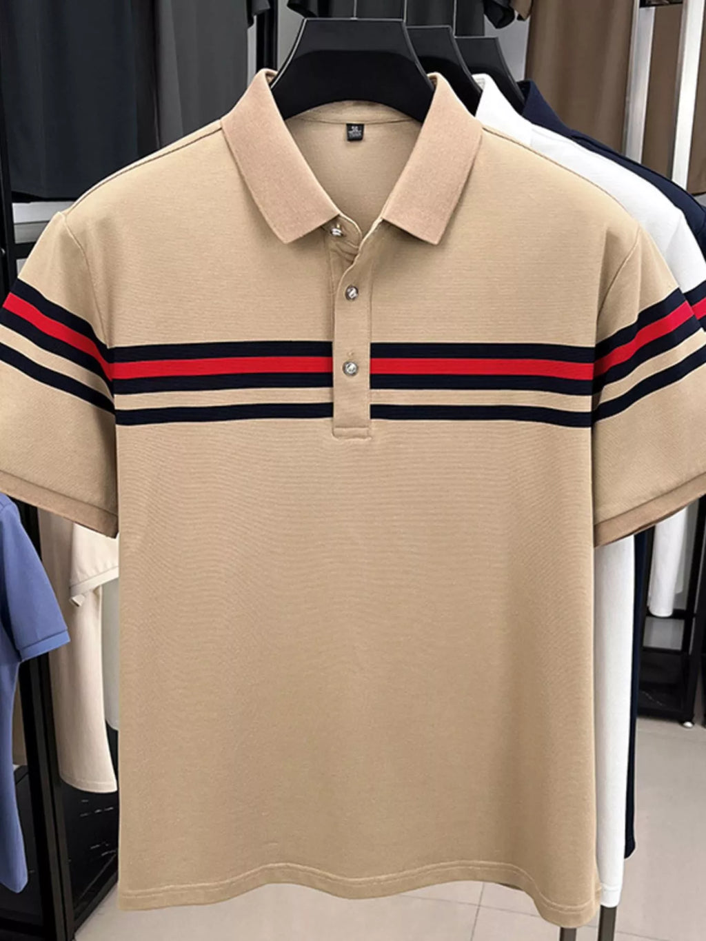 Men's Plus Size Striped Short Sleeve Polo