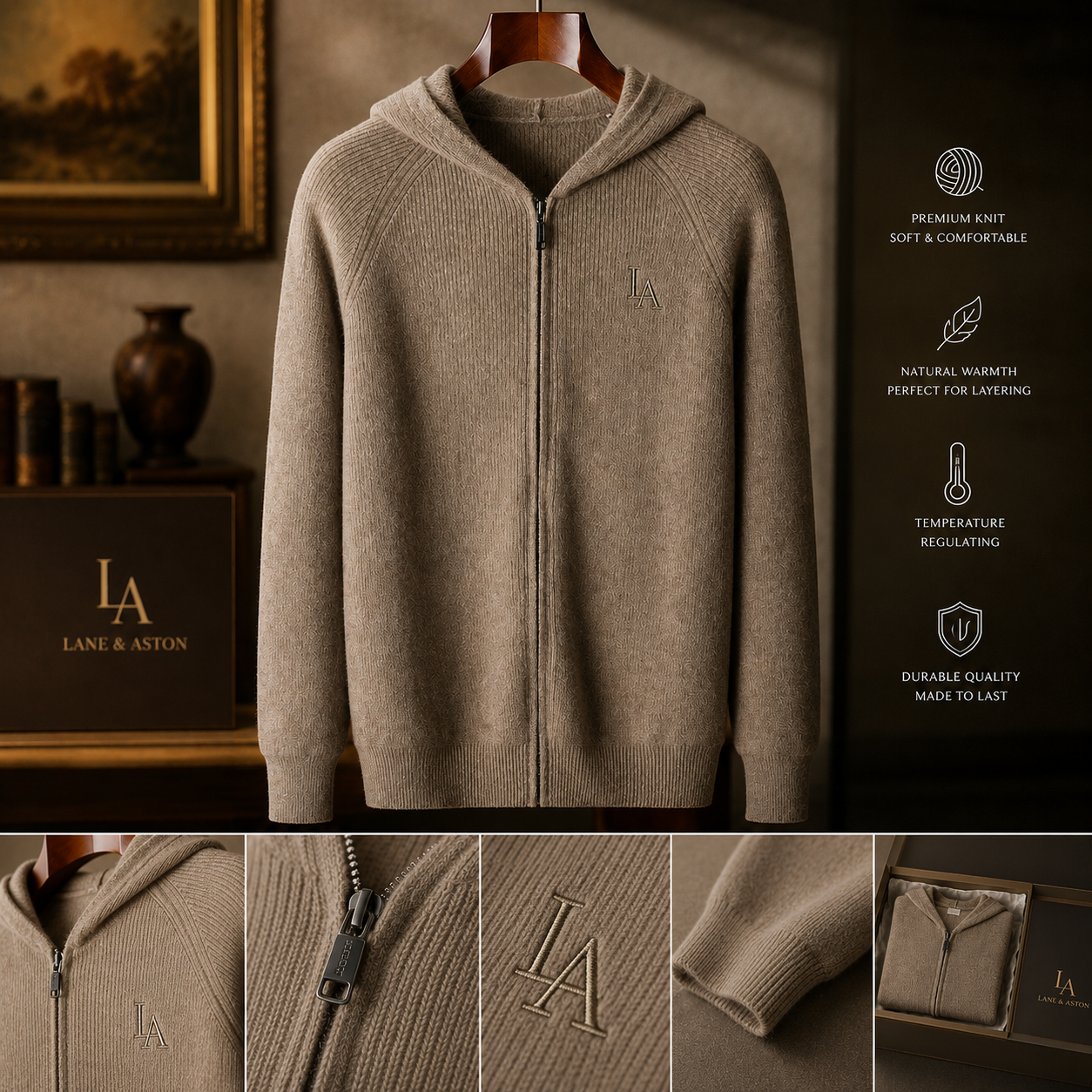 Lane & Aston Signature Merino Zip Hoodie