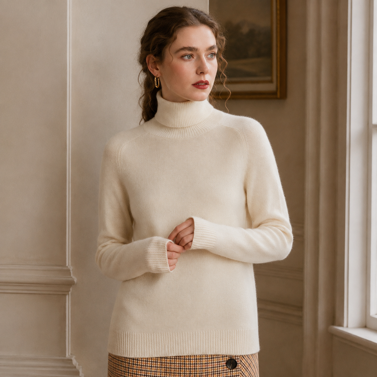 Lane & Aston Women's Cashmere Blend Half-Turtleneck Sweater