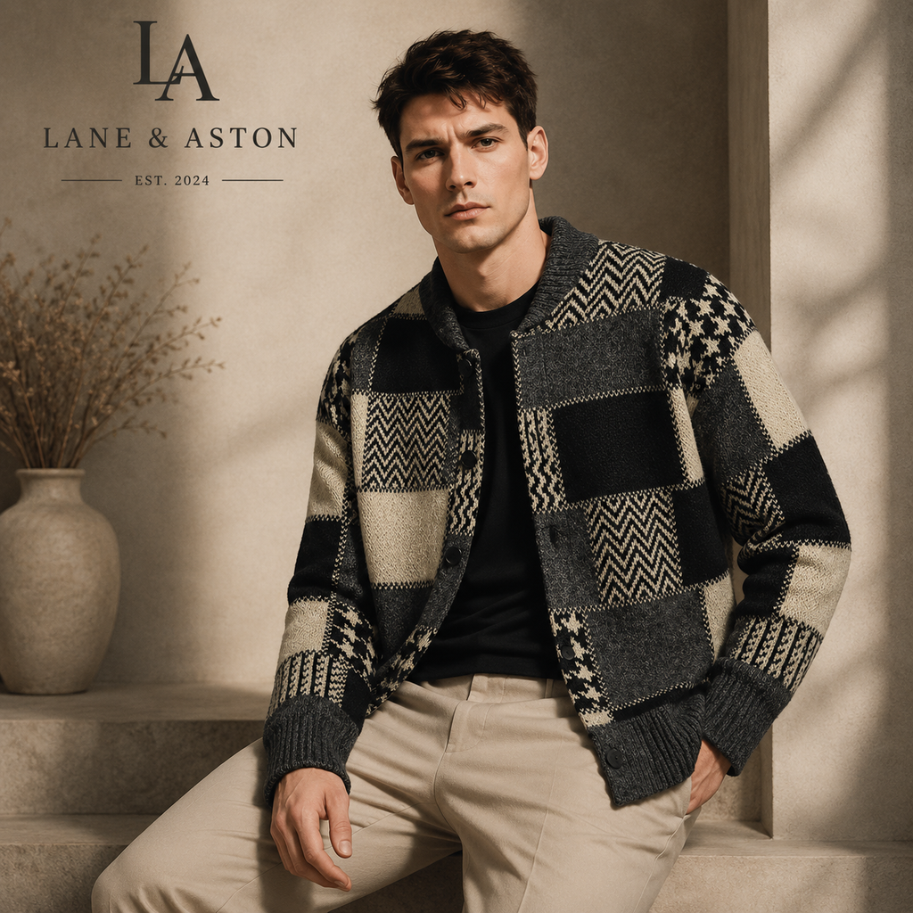 Lane & Aston Heritage Patch Knit Cardigan