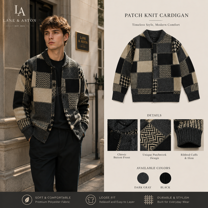 Lane & Aston Heritage Patch Knit Cardigan