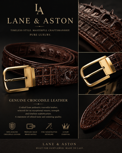 Lane & Aston Genuine Crocodile Leather Belt